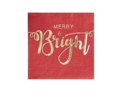 Merry and Bright Gold Foiled Red Luncheon Napkins (20pcs)