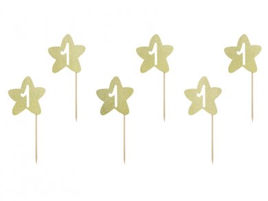 Gold Flowers Decorative Picks for First Birthday 6/pcs