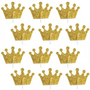 Gold Glitter Crowns Picks 12/pcs