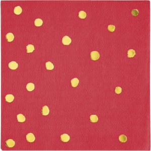 Gold Foiled Red beverage napkins Abstract dots (16pcs)