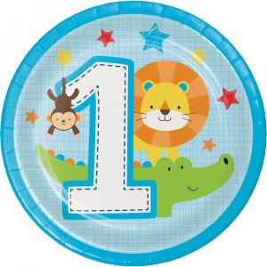 Jungle Animals Small Paper Plates for First Birthday (8pcs)