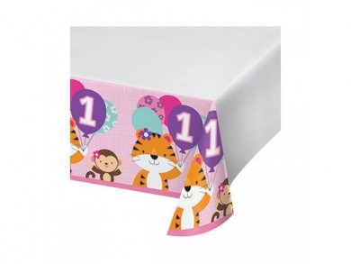 Jungle Animals Plastic Tablecover for First Birthday 137 x 259