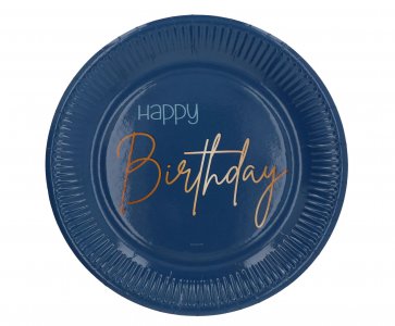 Elegant True Blue Happy Birthday Μεγάλα Χάρτινα Πιάτα (8τμχ)