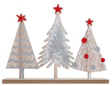 Christmas Trees with Red Stars Wooden Table Decoration (23cm x 18cm)