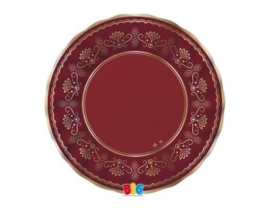 Elegant Red Small Paper Plates with Gold Foiled Print (6pcs)