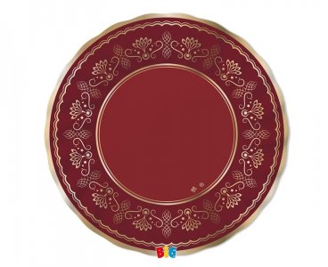 Elegant Red Extra Large Paper Plates with Gold Foiled Print (6pcs)
