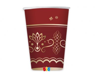 Elegant Red Paper Cups with Gold Foiled Design (6pcs)