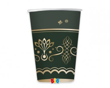 Elegant Green Paper Cups with Gold Foiled Design (6pcs)