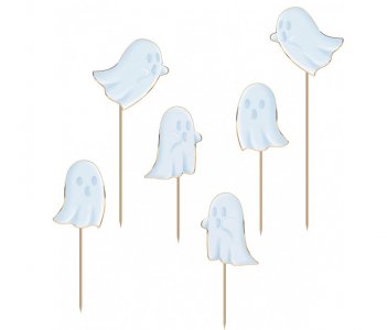Ghosts with Gold Foiled Edging Cake Toppers (6pcs)