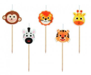 Jungle Animals Heads Cake Candles (5pcs)