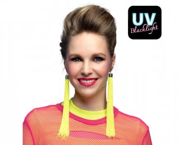 Festival Pair of Earrings in Neon UV Yellow Color