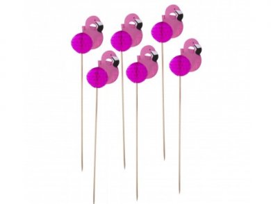 Flamingo Decorative Picks with Honeycomb Balls (12pcs)