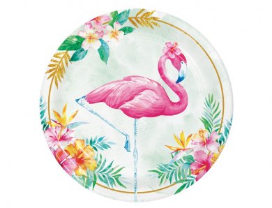 Flamingo Floral Μεγάλα Χάρτινα Πιάτα (8τμχ)