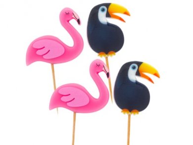 Flamingo and Toucan Cake Candles (4pcs)