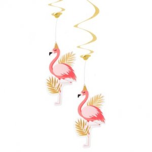 Flamingo with Gold Foiled Details Swirl Decorations (2pcs)