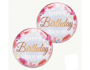 Floral Happy Birthday Bubble Μπαλόνι (55,5εκ)