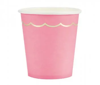 Hot Pink Paper Cups with Gold Foiled Details (8pcs)