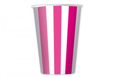 Hot Pink with Stripes Large Paper Cups (6pcs)