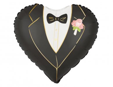 Groom Toxedo with Rose Heart Shaped Foil Balloon (45cm)