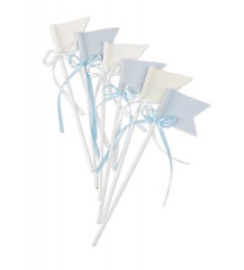 Decorative Picks with White and Blue Velvet Flags (6pcs)