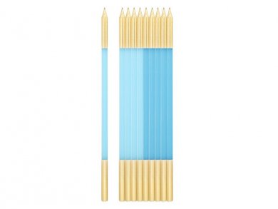 Γαλάζια Μακρόστενα Κεριά με Χρυσό Τελείωμα (10τμχ)