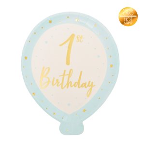 Blue Balloon Shaped Paper Plates for First Birthday (8pcs)