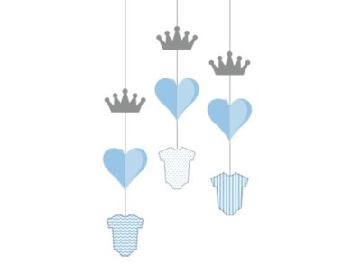 Blue Baby Rompers and Silver Crowns Hanging Decorations (3pcs)