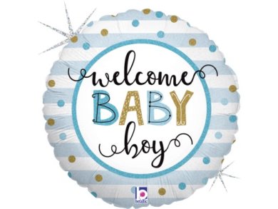 Γαλάζιες Ρίγες Welcome Baby Boy Foil Μπαλόνι (46εκ)