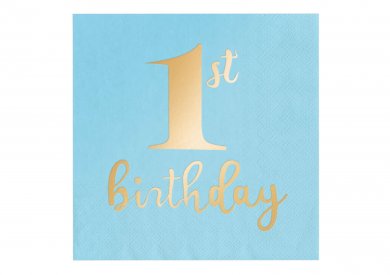 Light Blue Luncheon Napkins with Gold Foiled First Birthday (10pcs)