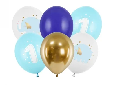 Blue Elephant Latex Balloons for First Birthday (6pcs)