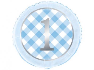 Blue Gingham Foil Balloon with Number 1 (45cm)