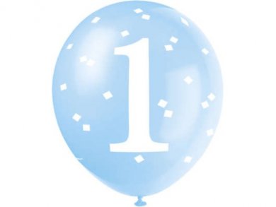 Blue Gingham Latex Balloons for First Birthday (5pcs)