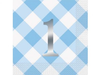 Blue Gingham Luncheon Napkins for First Birthday (16pcs)