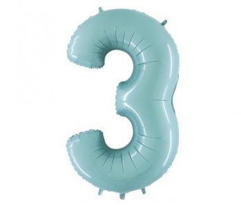 Γαλάζιο Παστέλ Αριθμός-Νούμερο 3 Super Shape Μπαλόνι (100εκ)