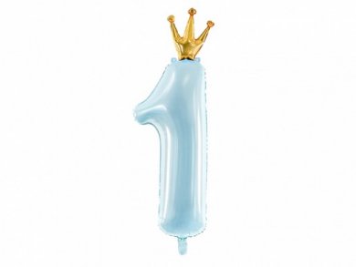 Pale Blue Supershape Balloon Number 1 with Gold Crown (90cm)