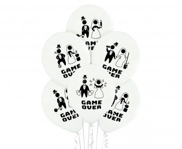 Game Over White Latex Balloons with Black Print (6pcs)