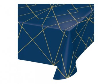 Birthday with Navy Blue and Gold Plastic Tablecover (137cm x 259cm)