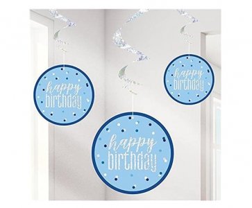 Glitz Blue Happy Birthday Swirl Decorations (3pcs)