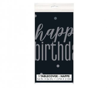 Glitz Μαύρο Happy Birthday Τραπεζομάντηλο (137εκ x 213εκ)
