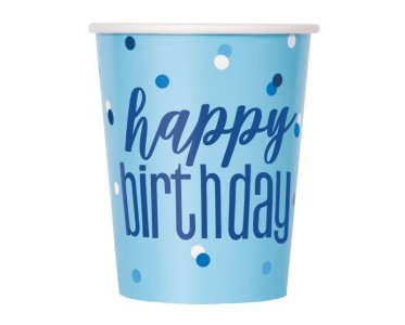 Glitz Μπλε Happy Birthday Ποτήρια Χάρτινα (8τμχ)