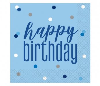 Glitz Μπλε Happy Birthday Χαρτοπετσέτες (16τμχ)