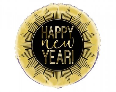Gold and Black Happy New Year Foil Μπαλόνι (45εκ)