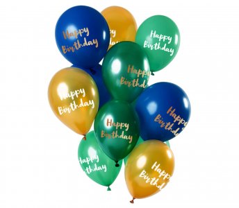 Gold Emerald Happy Birthday Latex Balloons (12pcs)