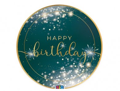 Green Happy Birthday Glamour Μεγάλα Χάρτινα Πιάτα (6τμχ)