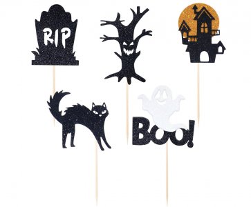 Halloween Cake Toppers with Glitter (5pcs)