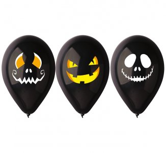 Halloween Faces Black Latex Balloons (3pcs)