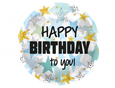 Happy Birthday to You Blue and Gold Stars Foil Balloon (45cm)