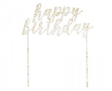 Happy Birthday Gold Fleck Acrylic Cake Topper (15cm x 18cm)