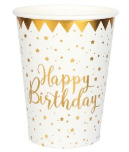 Happy Birthday White Paper Cups with Gold Foiled Details (10pcs)
