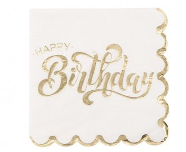 Happy Birthday White Napkins with Gold Foiled Print (16pcs)